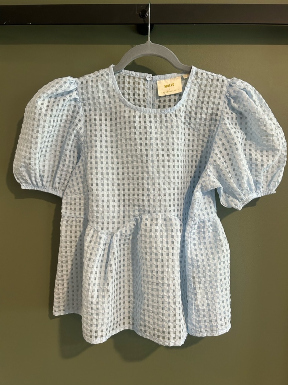 Anthropologie Maeve Baby Blue Textured Peplum Top